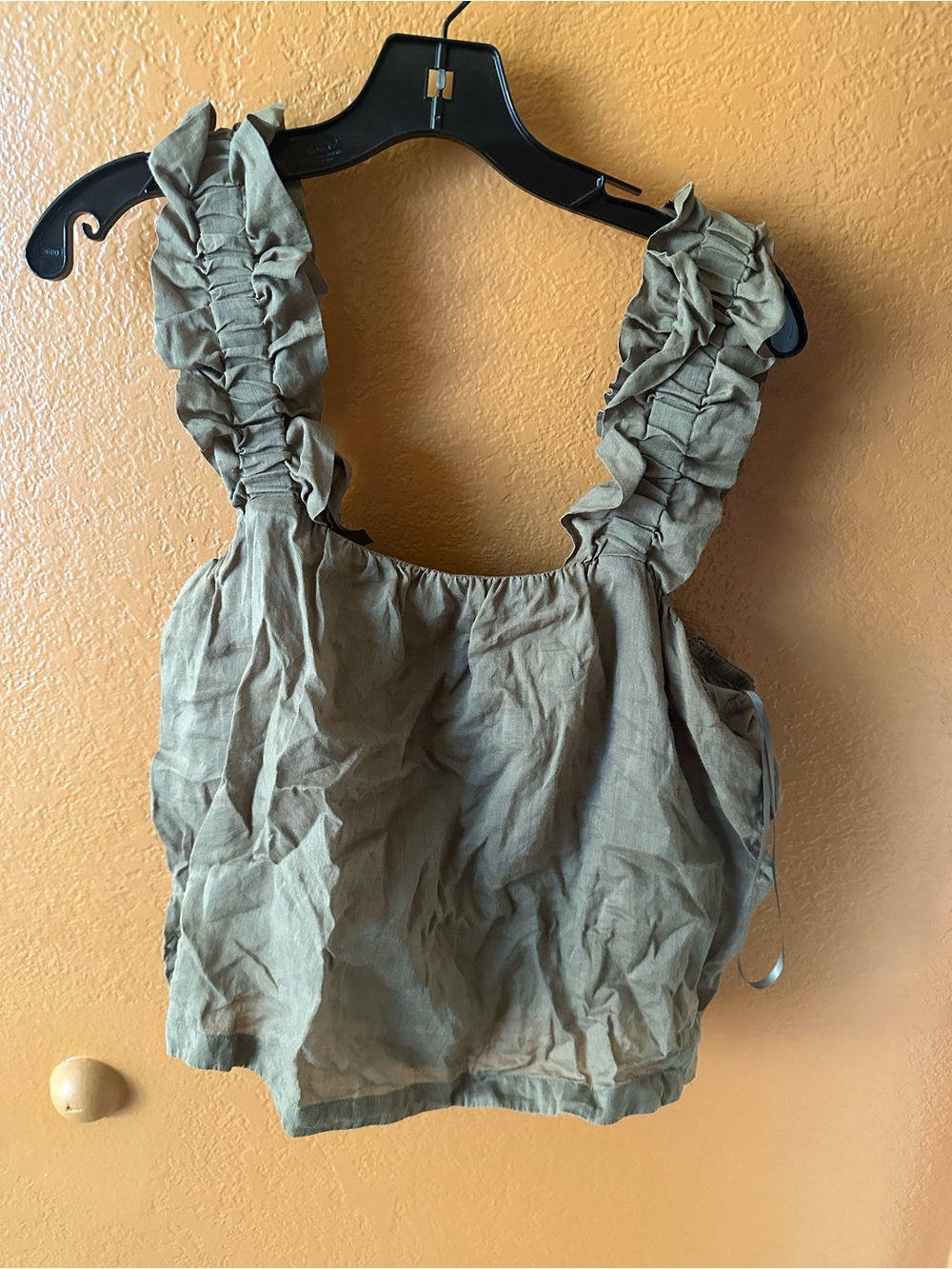 Frame  Olive Ruffle-Shoulder Tank